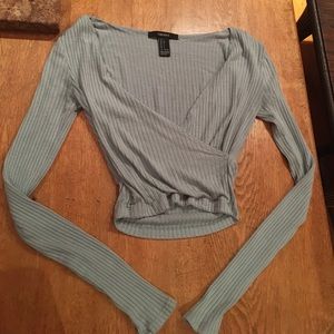 Light Blue Women's Long Sleeve Crop Top