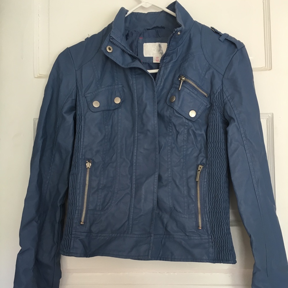 Blue faux-leather jacket