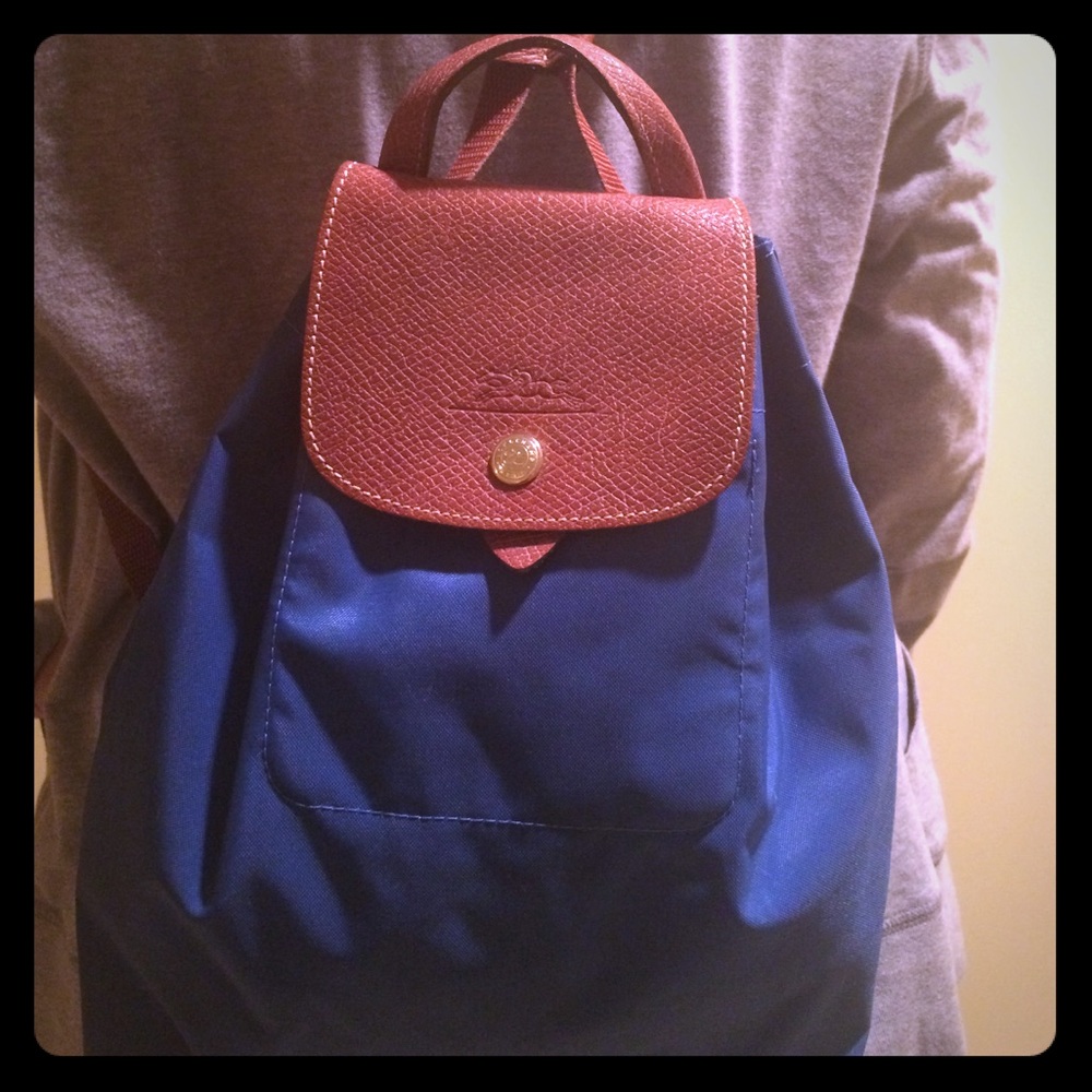 Longchamp drawstring backpack in marine blue