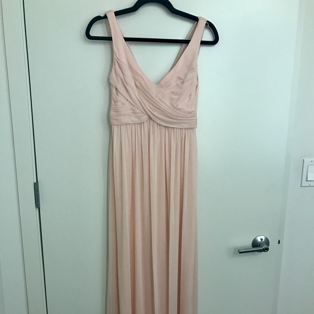 Davids bridal f15943 long mesh dress w cowl back