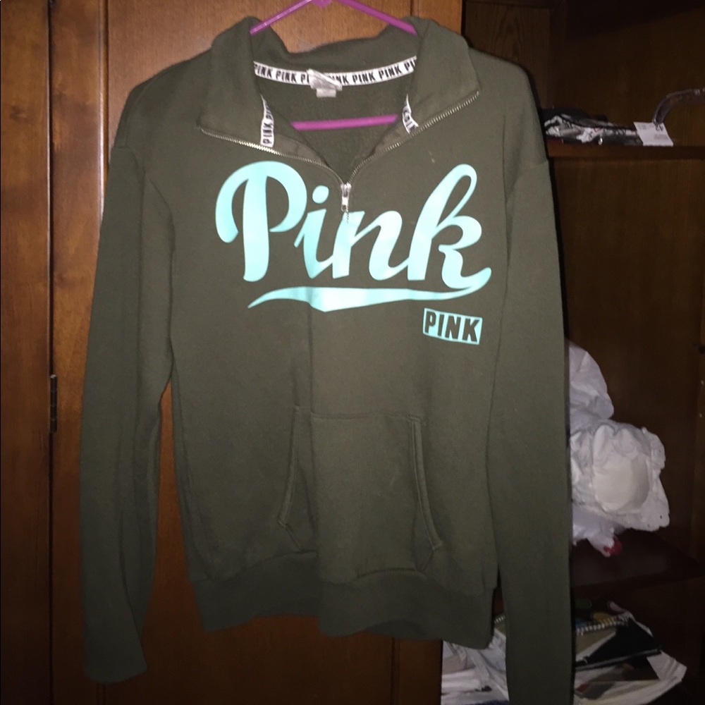 SOLD ‼️‼️‼️‼️ Olive PINK quarter-zip sweatshirt