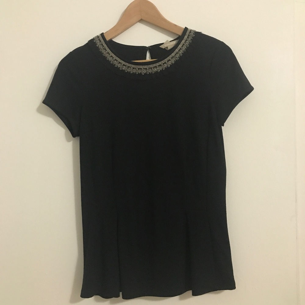 Pretty black blouse w beaded collar