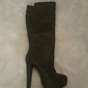 Brown high heel leather boots