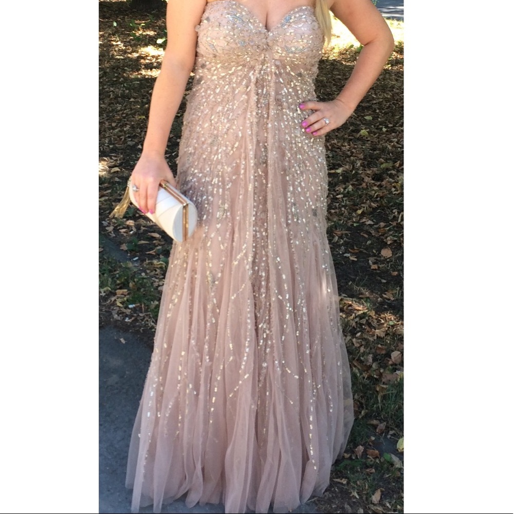 Alberto Makali ombre pink sequined evening gown