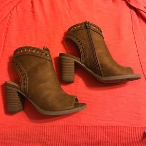 Tan peep toe booties