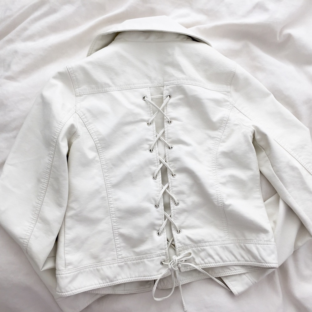 Cream pleather jacket - lace up back detail