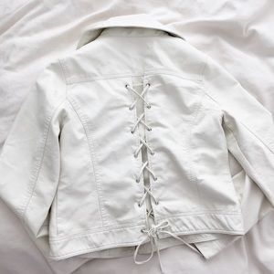 Cream pleather jacket - lace up back detail