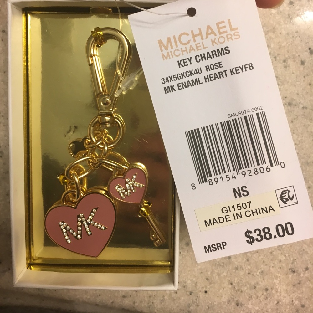 Michael Kors Pink Heart and Key Keychain
