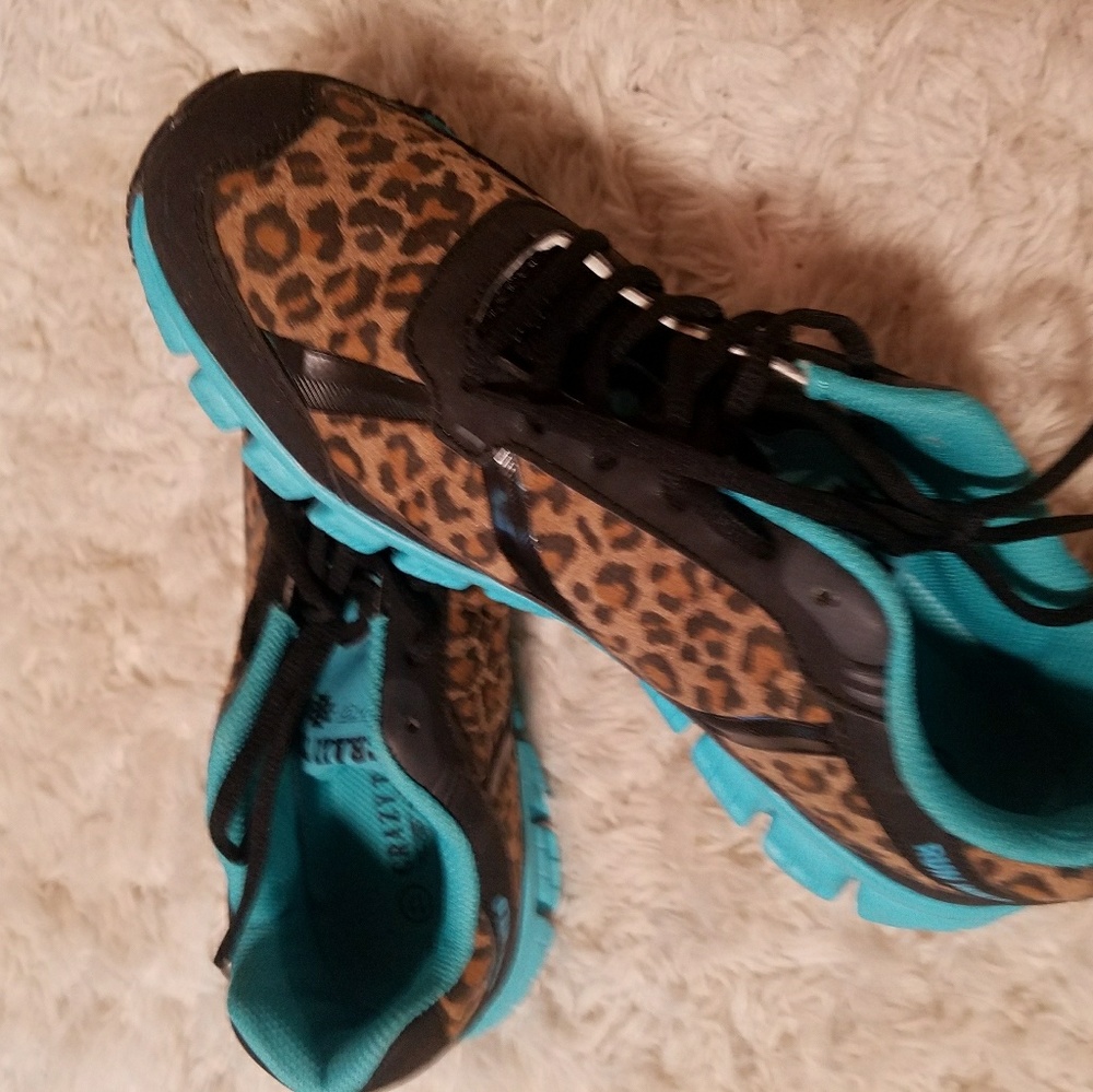 Teal and animal print sneakers. Size 11