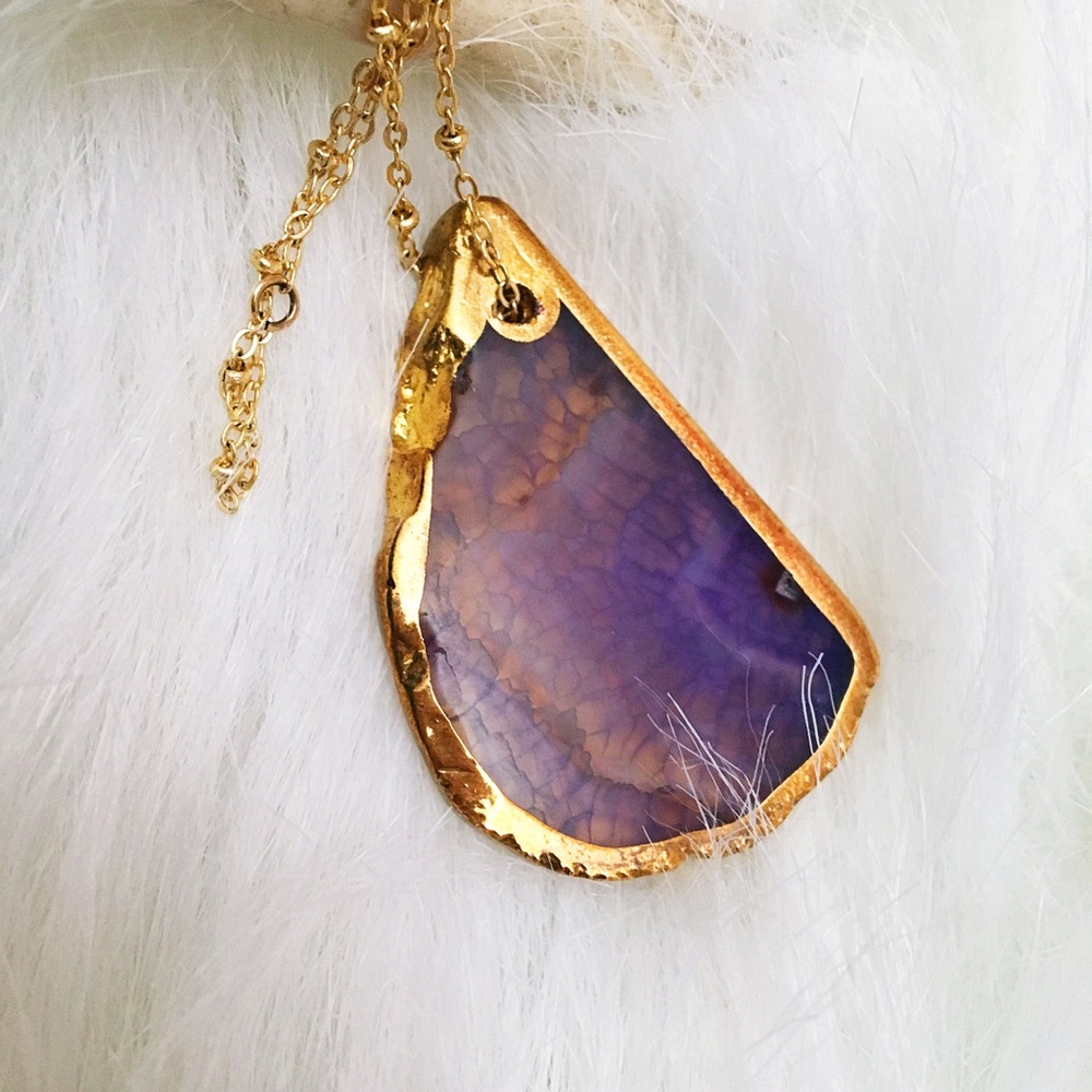 Purple agate long crystal necklace - Picture 2 of 2