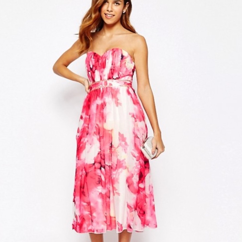 Bandeau Midi Dress in All Over Floral Print