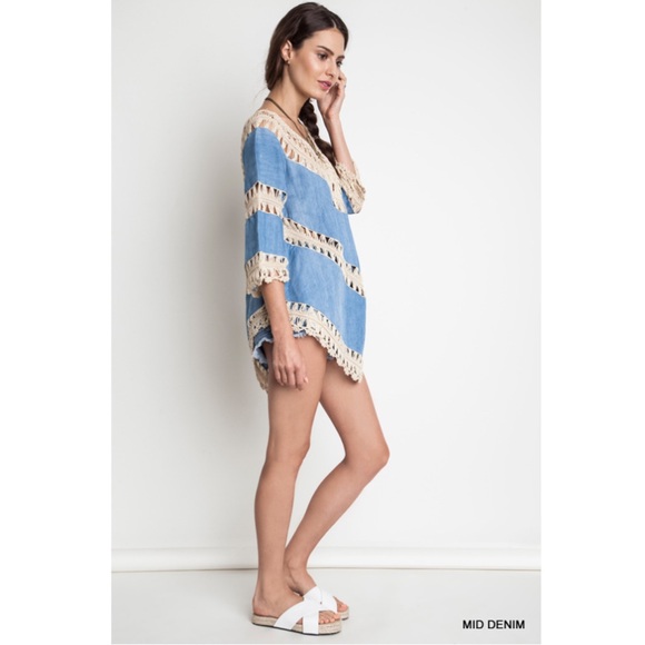 Chambray and crochet denim bohemian tunic - Picture 6 of 7