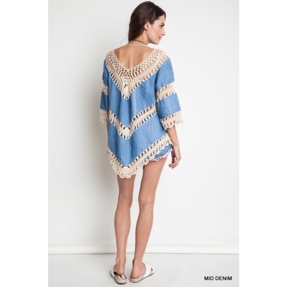 Chambray and crochet denim bohemian tunic - Picture 7 of 7
