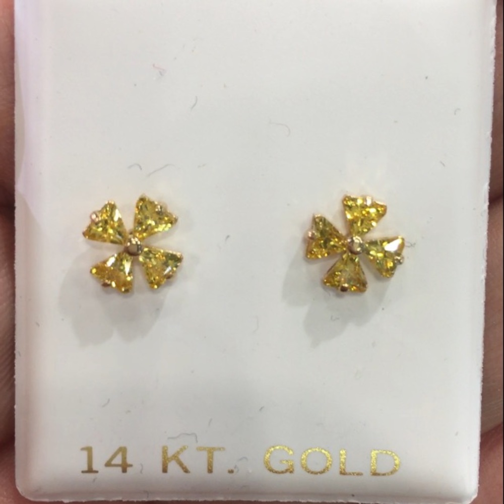 14k Pure Gold Birthstone CZ Earrings for Girls - Picture 3 of 6