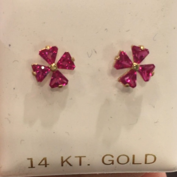 14k Pure Gold Birthstone CZ Earrings for Girls - Picture 4 of 6