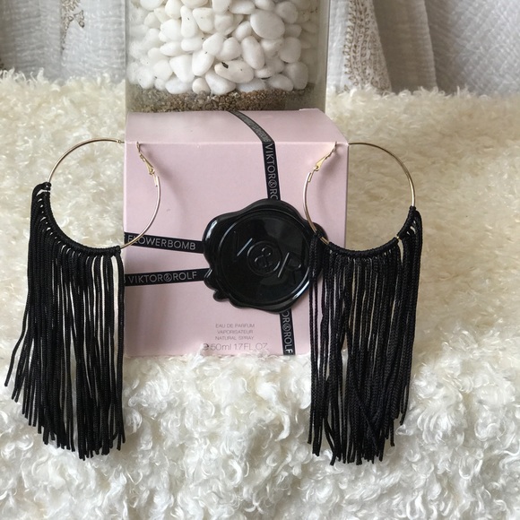 NWT Mesh hoops + Tassel hoops color black EA3 - Picture 2 of 4