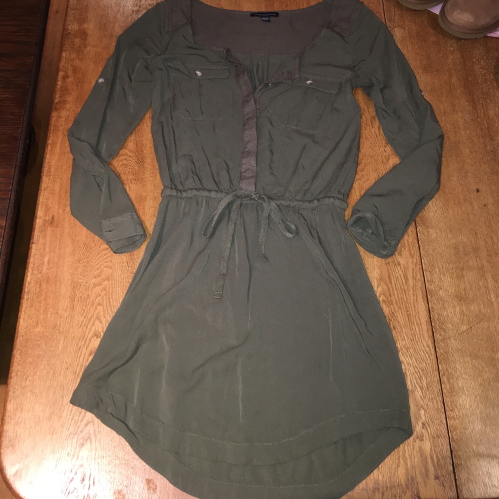 Olive Green Casual Dress with Buttons