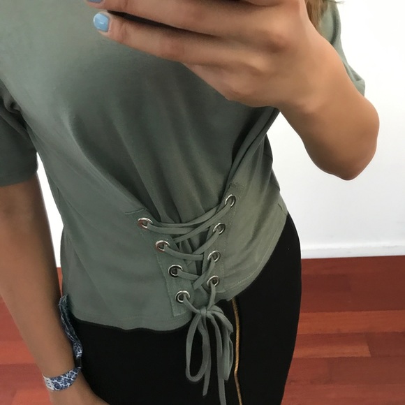 ONLY S LEFT: Seafoam Green Corset Soft Tee - Picture 2 of 6