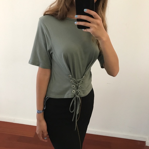 ONLY S LEFT: Seafoam Green Corset Soft Tee - Picture 4 of 6