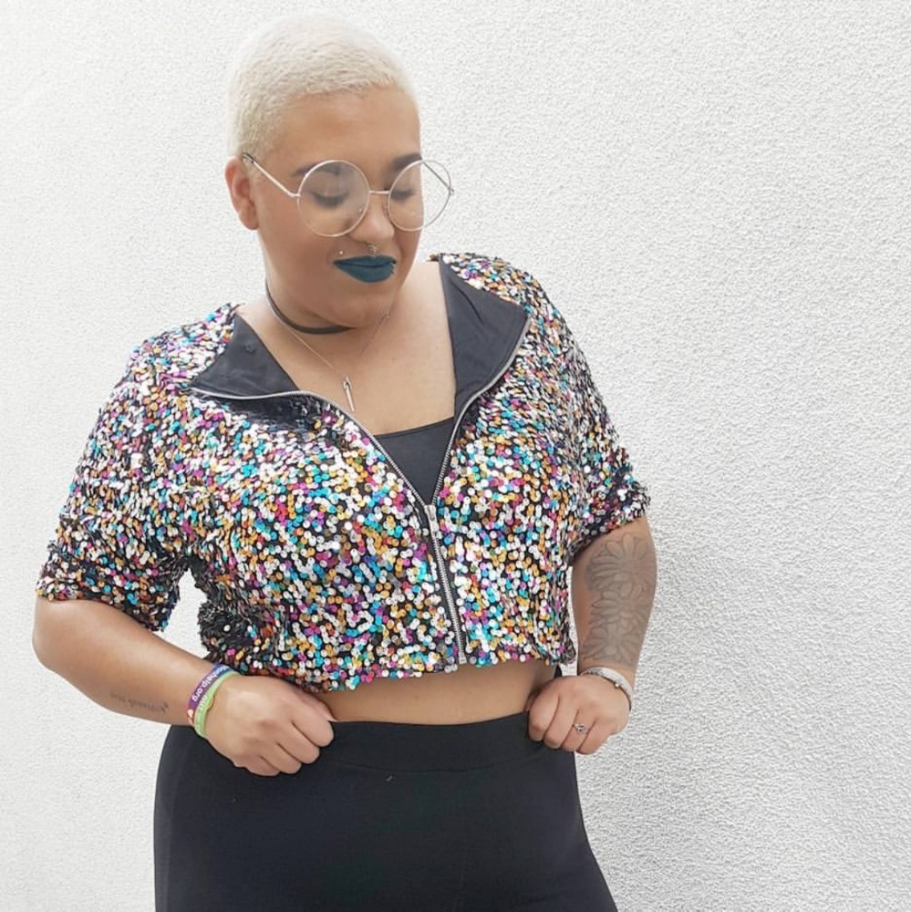 Sequin Zip Up Crop Top
