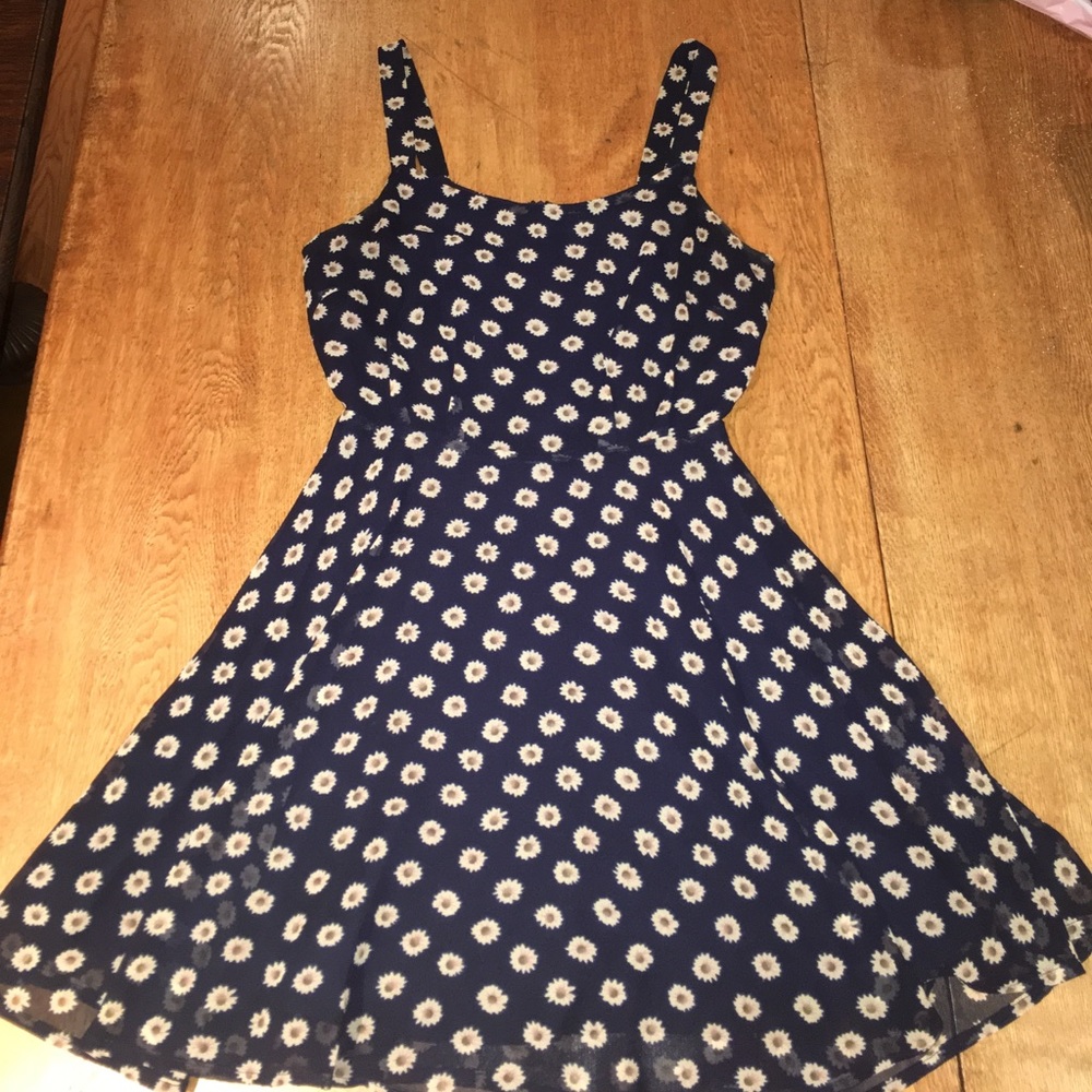 Navy Dress with Daisies, Inch Wide Straps