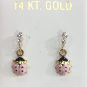 14K Pure Gold Earrings with Enamel & CZ/Screw Back