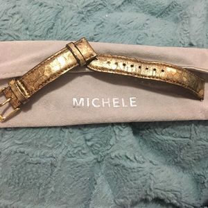 Michele leather gold band