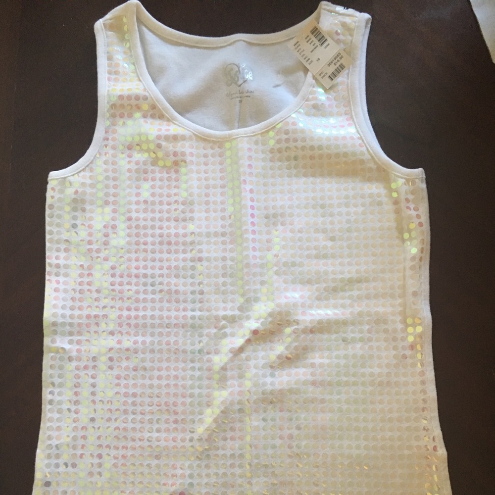 Justice Girls white iridescent tank top sz 18 new