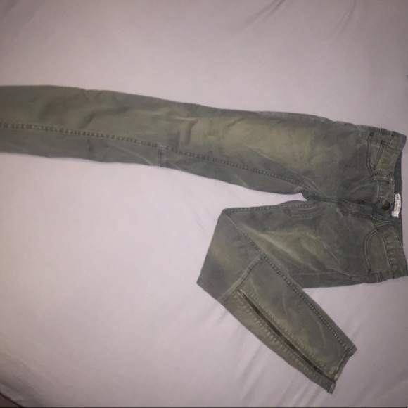 olive green suede-like free people jeans - Picture 3 of 5