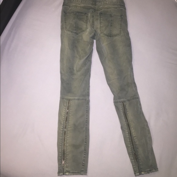 olive green suede-like free people jeans - Picture 4 of 5