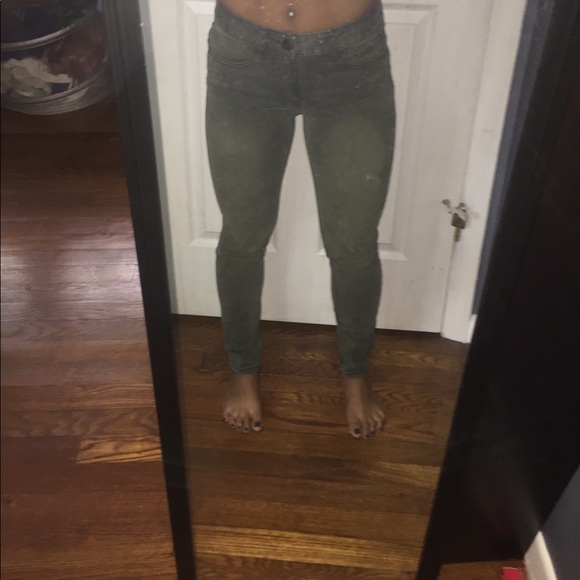 olive green suede-like free people jeans - Picture 2 of 5