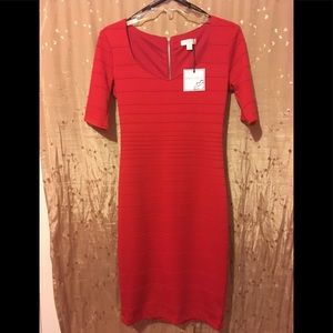 Red below the knee dress