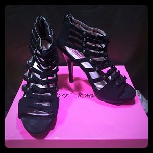 Betsey Johnson TINA Black Suede Suede Heels Sz 8