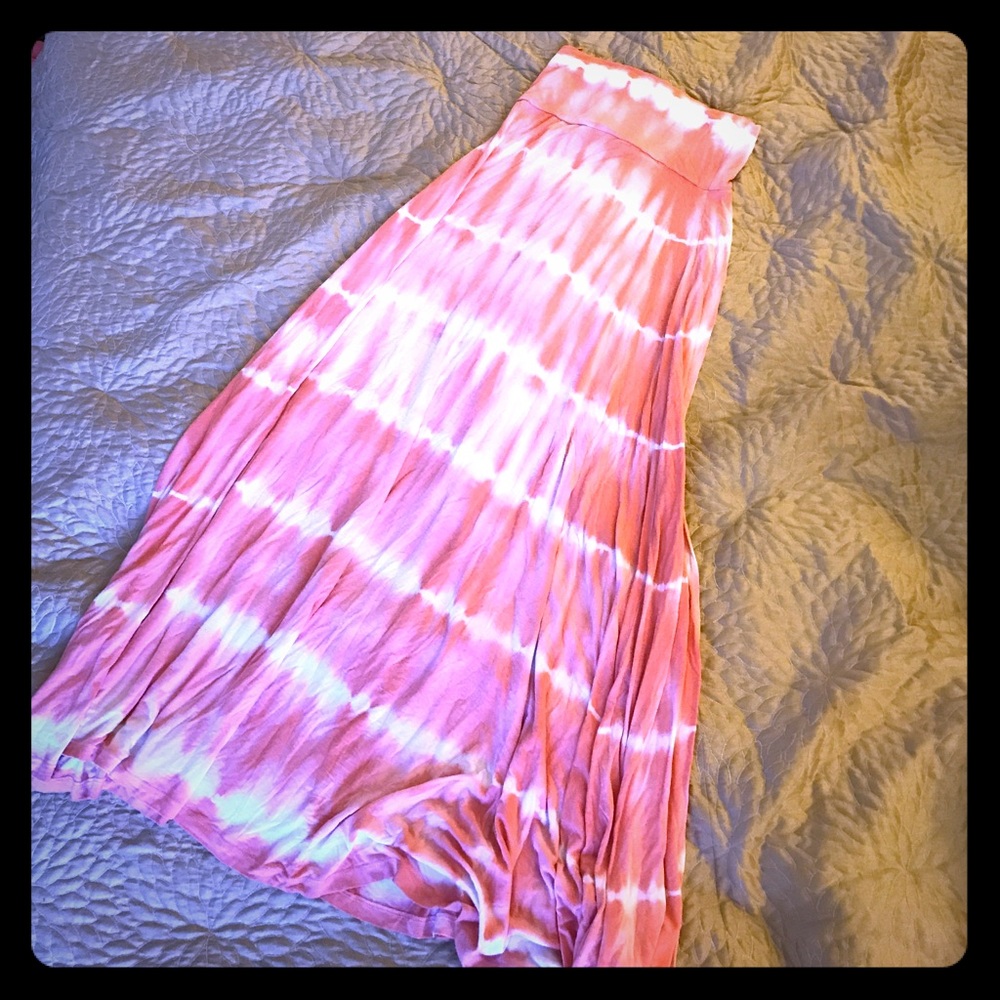 Coral tie dye maxi skirt