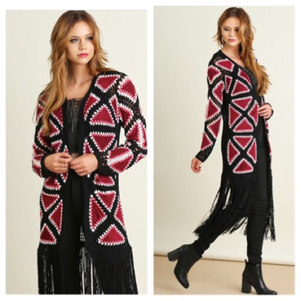 ✨ HP✨ Crochet Cardigan w/ Suede Patches & Fringe