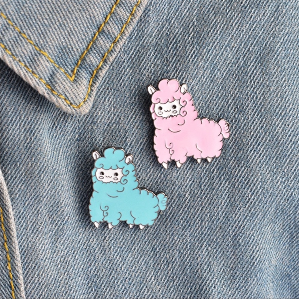 Blue & Pink Llama Enamel Pin Set