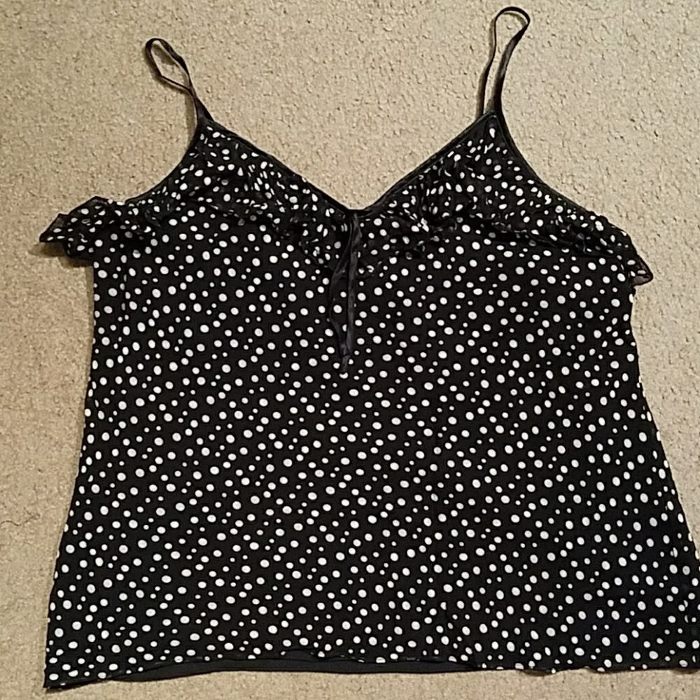 INC 100% silk black and white polka dot tank