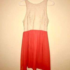 Coral & Cream Lace High Neck Dress