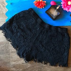 Black lace crochet shorts