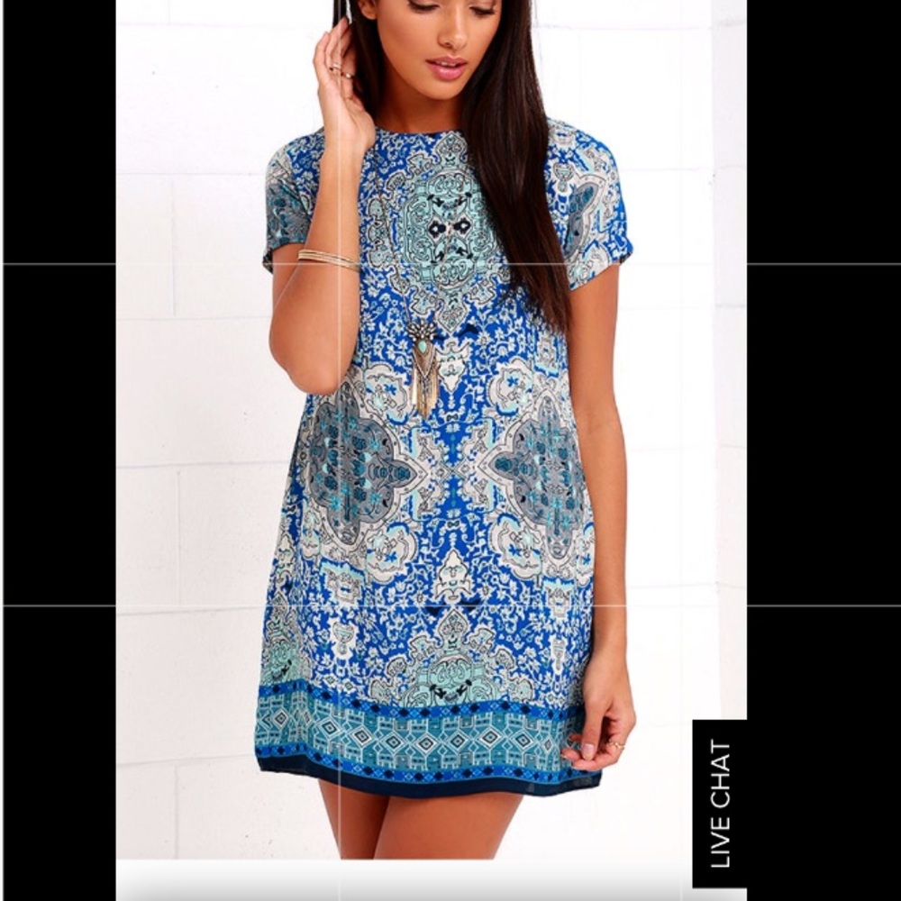 Cloud and clear blue print shift dress