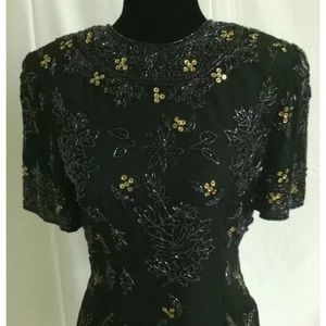 Vintage Stenay silk beaded cocktail dress 80s