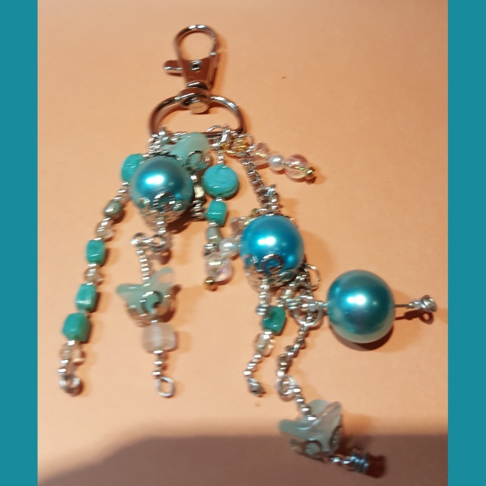 🆕️ NEW FLOWERY BLUE PURSE KEYCHAIN/CHARM - Picture 3 of 8