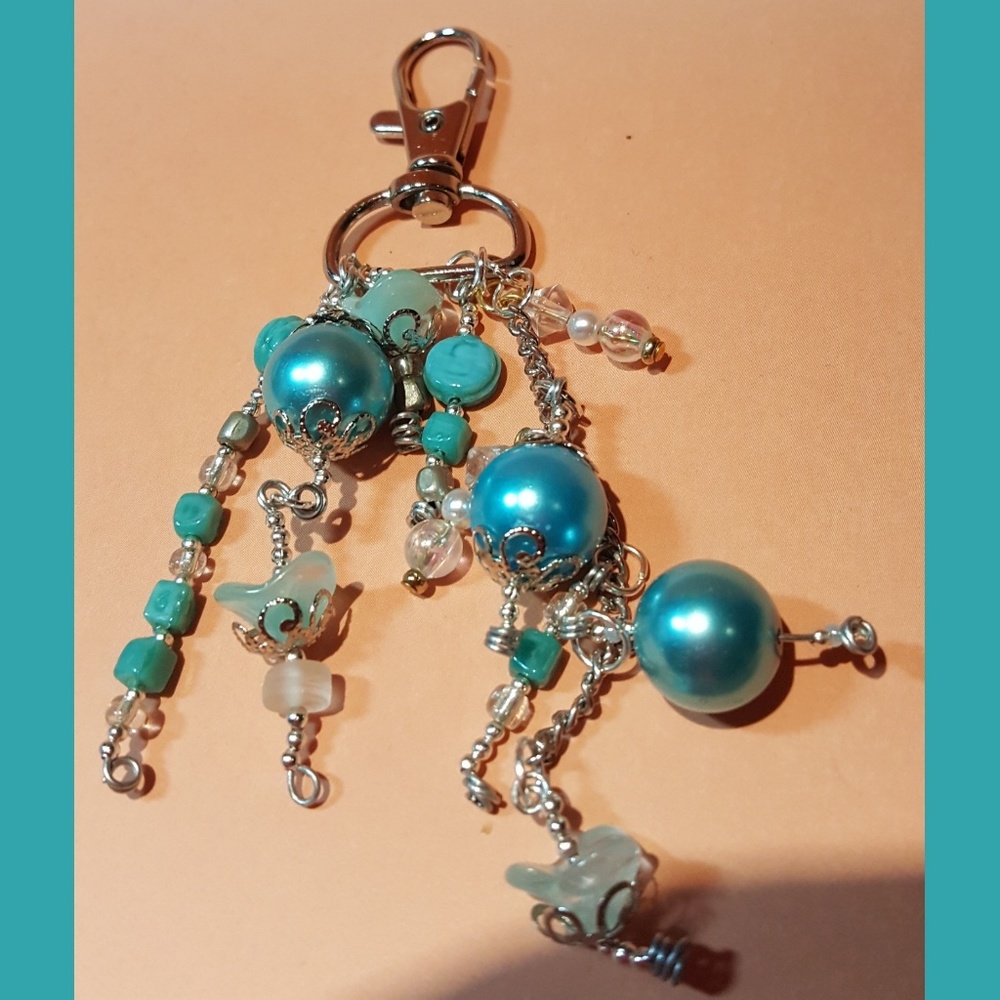 🆕️ NEW FLOWERY BLUE PURSE KEYCHAIN/CHARM - Picture 4 of 8