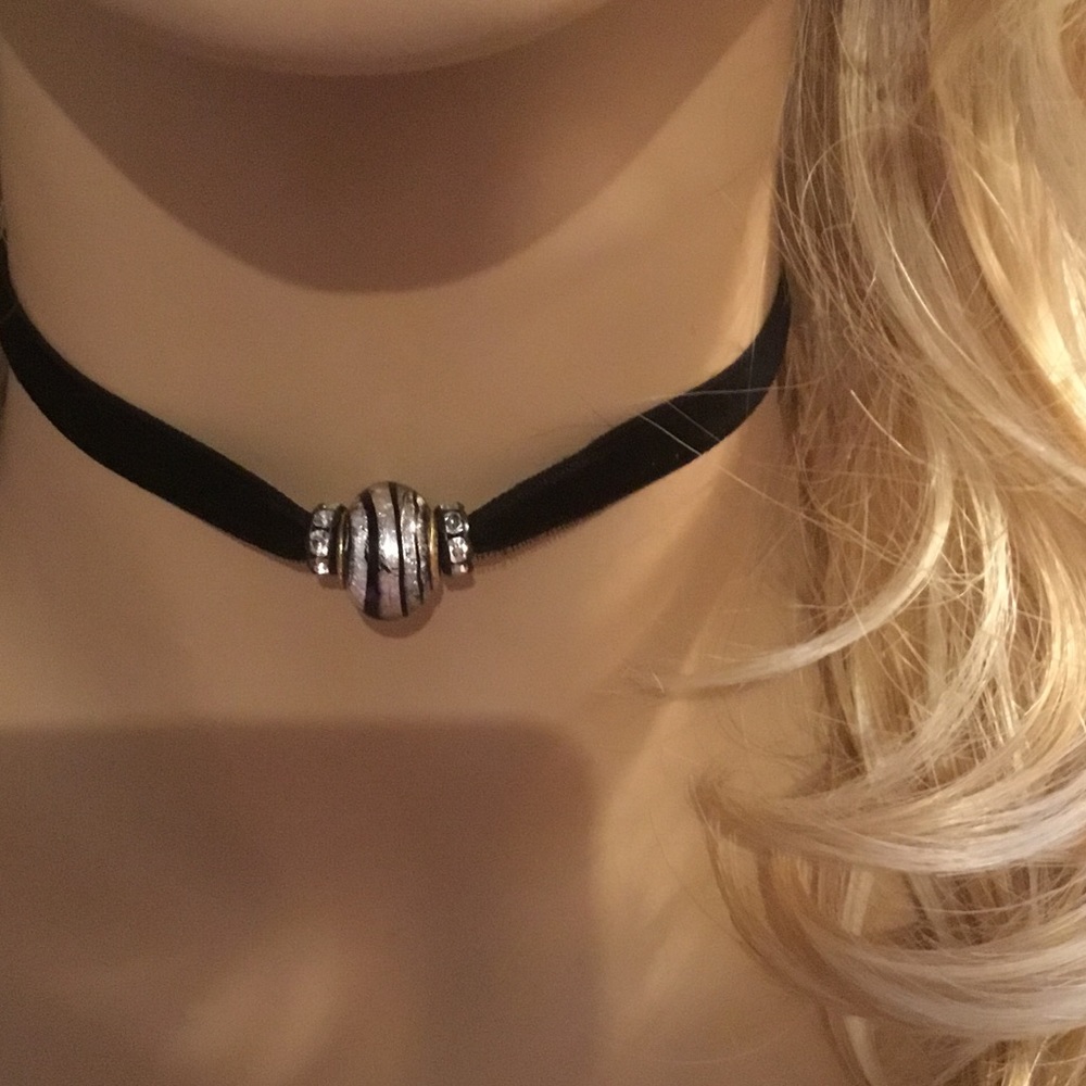 Velvet Chocker Italian Murano Glass.  Adjustable.
