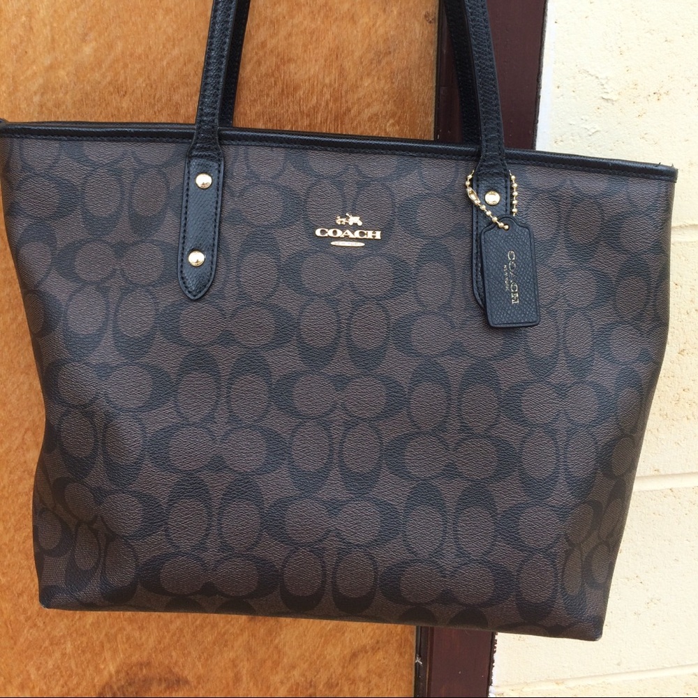 Authentic signature coach leather tote