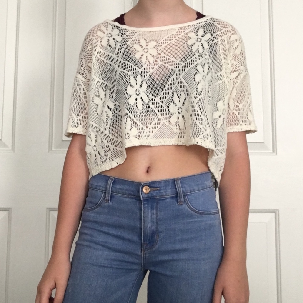 Hollister Off-White Lace Flower Top