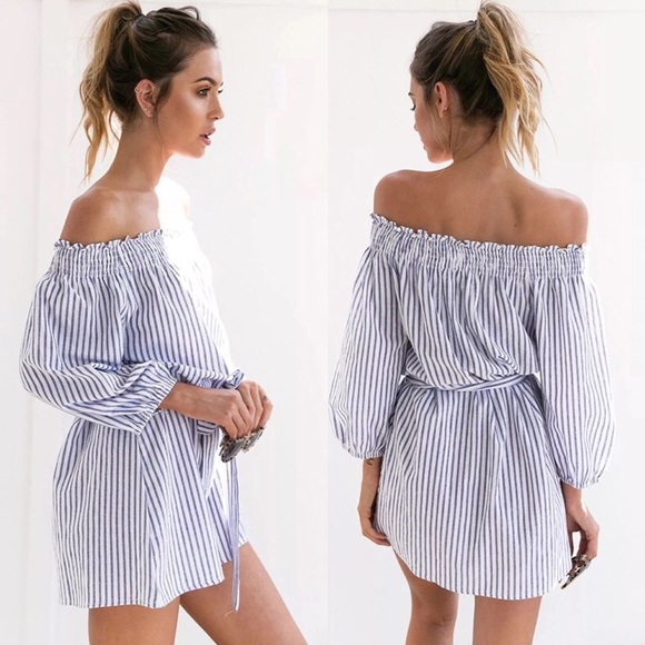 Restocked! Stripe Off Shoulder Dress - Picture 2 of 3