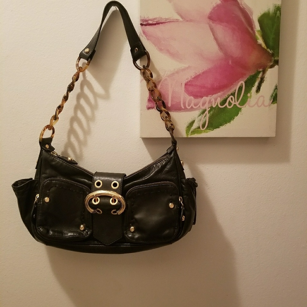 FRANCESCO BIASIA BLACK LEATHER PURSE w Gold