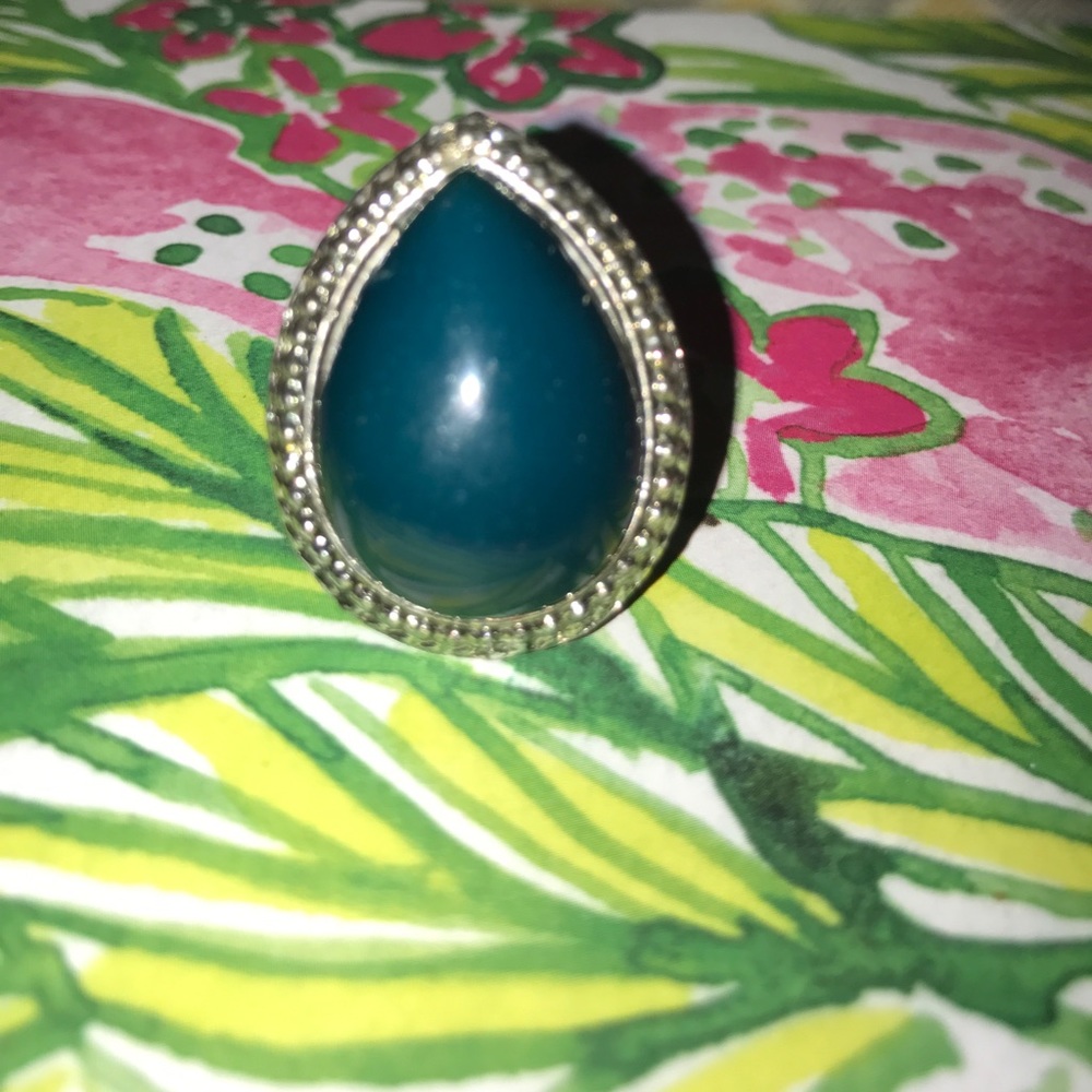 Teardrop dark greenish color adjustable ring