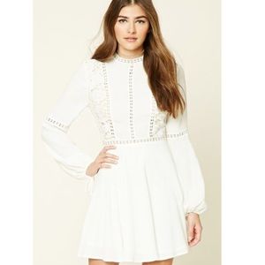 Forever 21 White Crochet Flare Dress